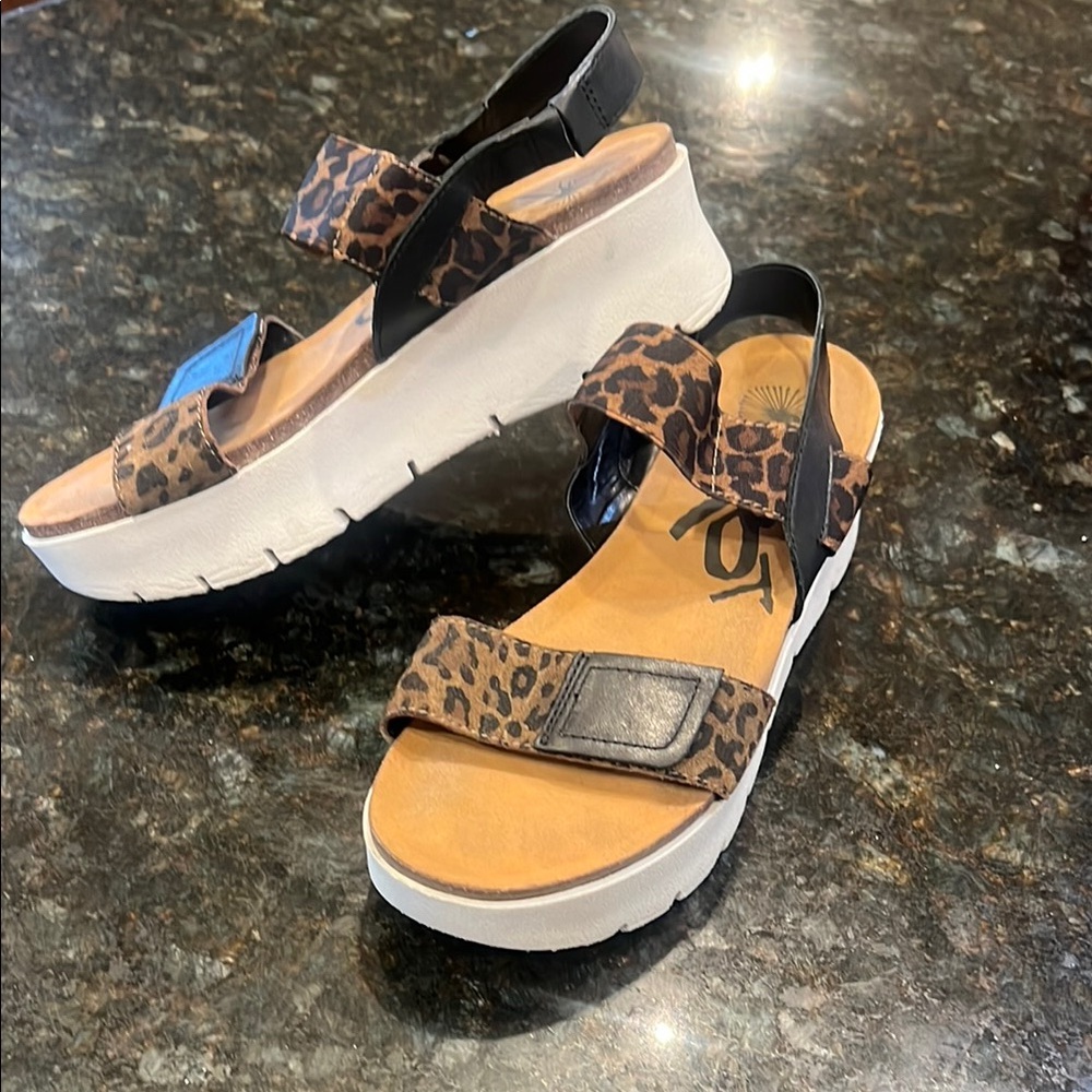 Brown and Black Platform Sandals with Animal Print